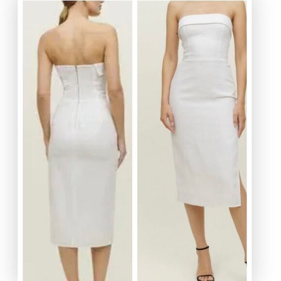 Reformation Marcella Linen White Strapless Midi Dress NWT $278 - Picture 1 of 6